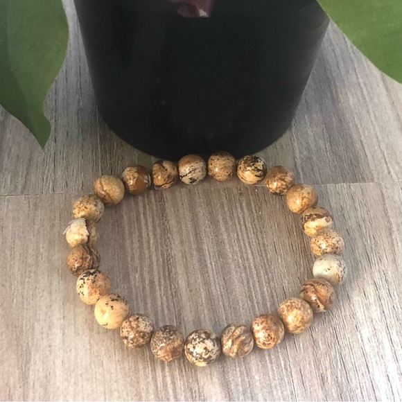 Picture Jasper Natural Stone Beads Stretchable Bracelet 7" - 8mm Beads Best gift - Picture 2 of 3